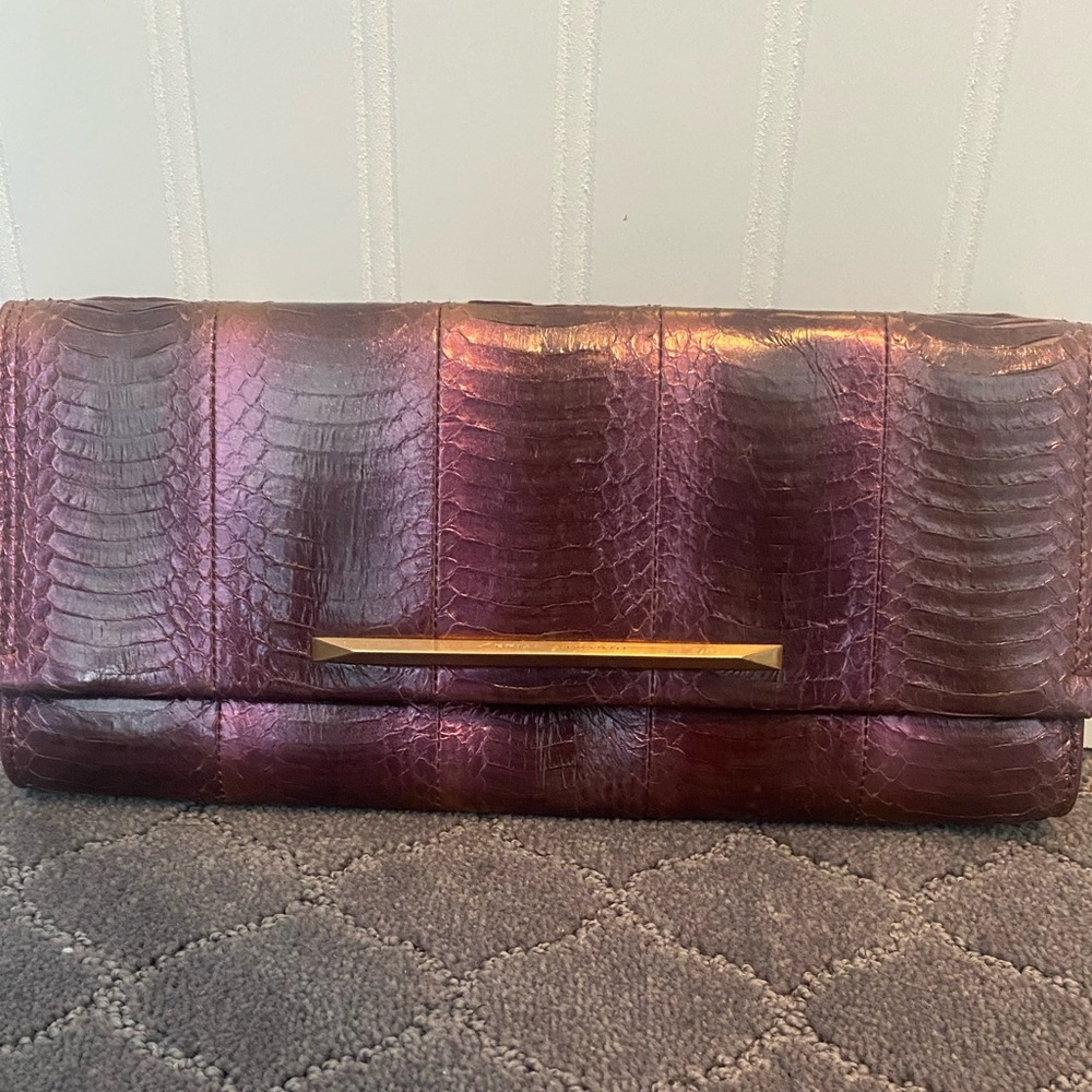 B Brian Atwood Purple Snakeskin Clutch